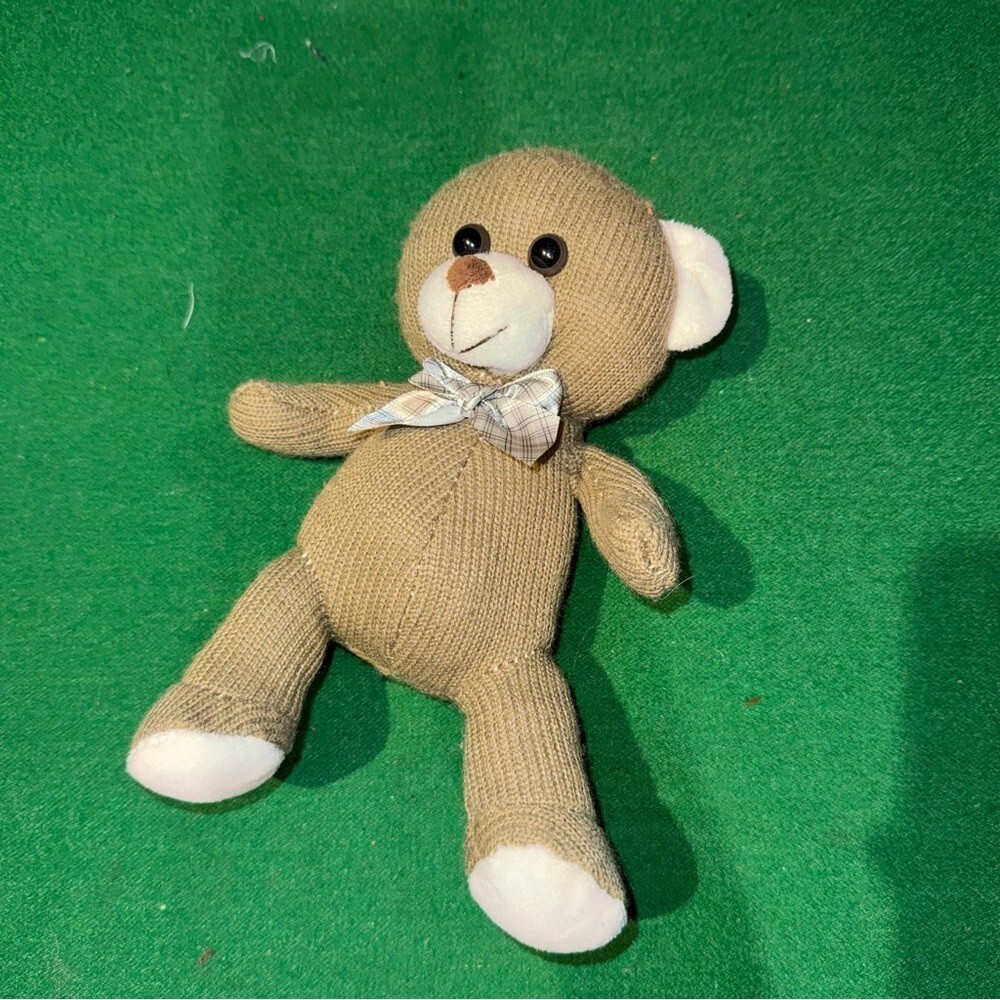 Hand-knit‎ Crocheted Teddy Bear Tan White 8”